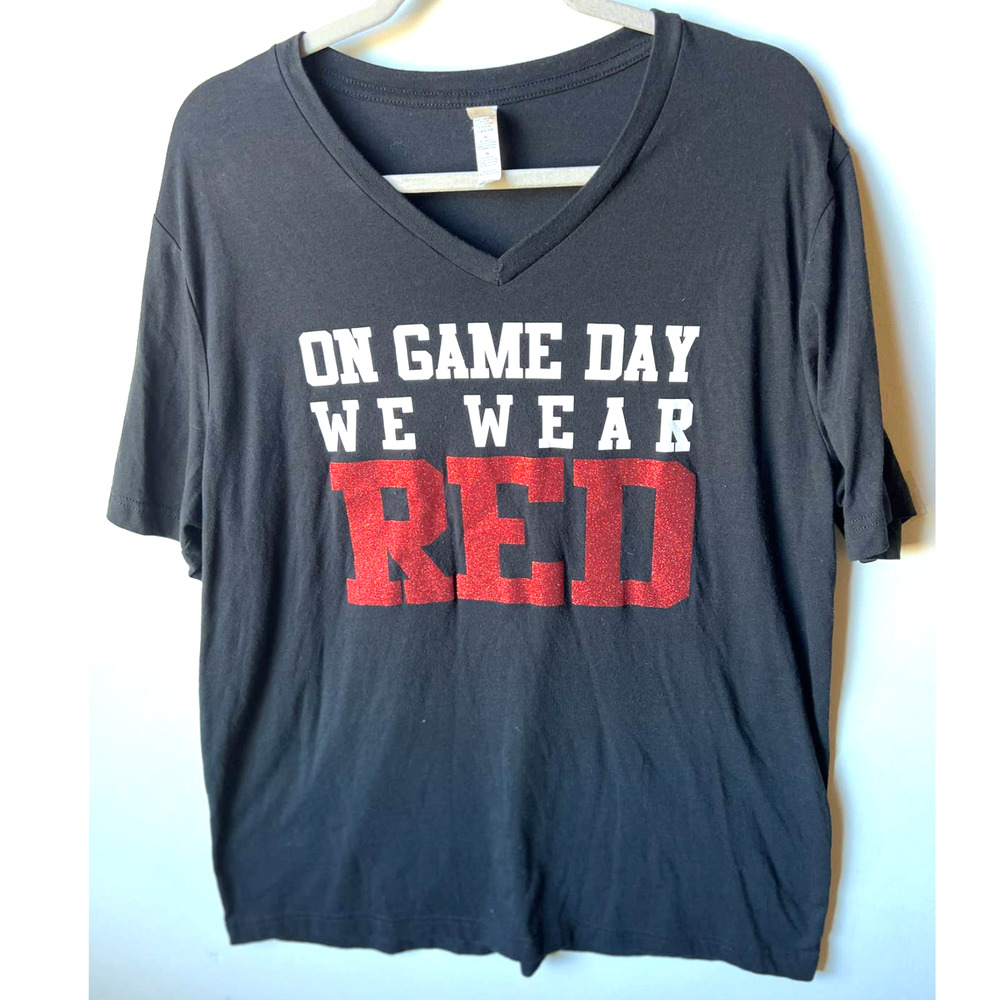 "On Game Day we Wear RED" V-neck Women's shirt size XL